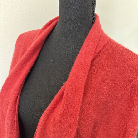 Eileen Fisher Large Pink Coral 100% Cashmere 3/4 Sleeve Cardigan Sweater W/hole - Picture 3 of 15
